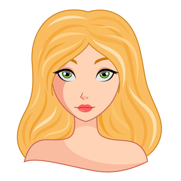 Young blonde girl face on white background. - Vector, afbeelding