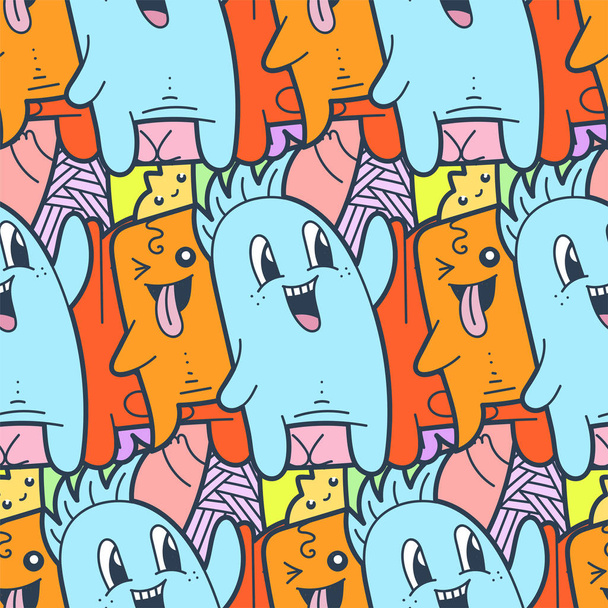 Funny doodle monsters seamless pattern for prints, designs and coloring books - Vektori, kuva