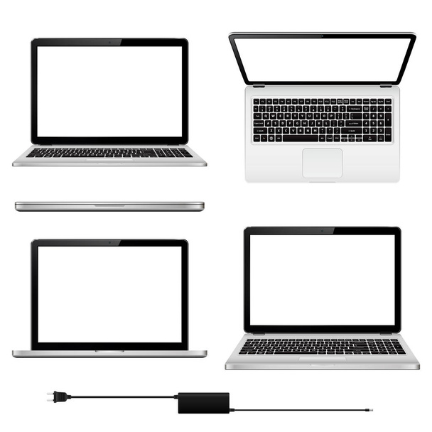 Set of laptops in different positions. Laptop with blank screen isolated on white background. Vector illustration. - Vecteur, image
