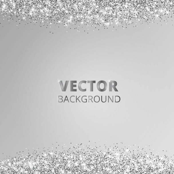 Sparkling glitter border, frame. Falling silver dust on gray background. Vector glittering decoration. - Vektor, obrázek