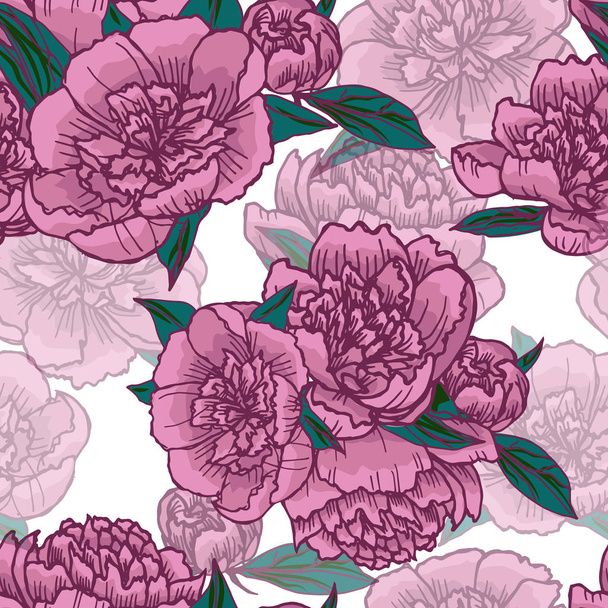 Pink peonies seamless pattern. Beautiful flower bouquet seamless background. - ベクター画像
