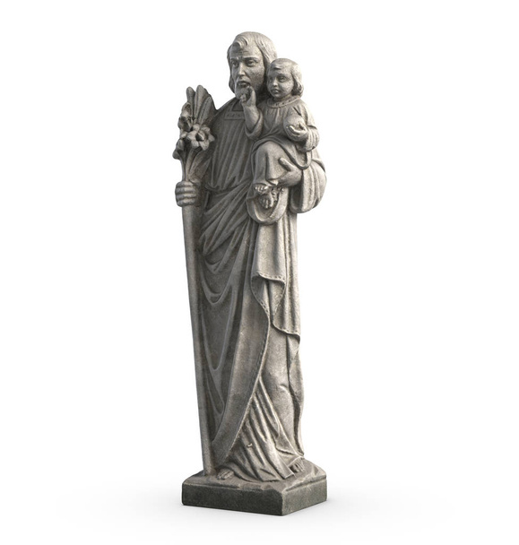 3D απεικόνιση του αγάλματος του παλιού Ιησού και ο Ιησούς μωρό σε λευκό φόντο. - Φωτογραφία, εικόνα