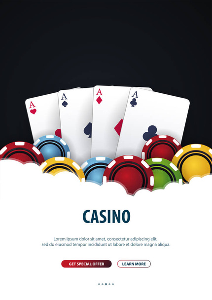 Casino banner with casino chips and cards. Poker club texas holdem. Vector illustration. - Vecteur, image