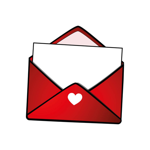 白い背景の上に赤い封筒が分離されたメールが大好き - ベクター画像
