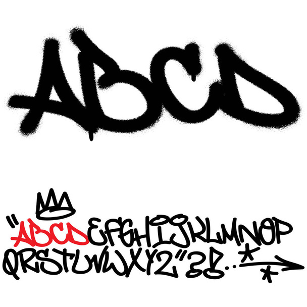 Pulverizar graffiti tagging fonte. Letras "A", "B", "C", "D". Parte 1
 - Vetor, Imagem