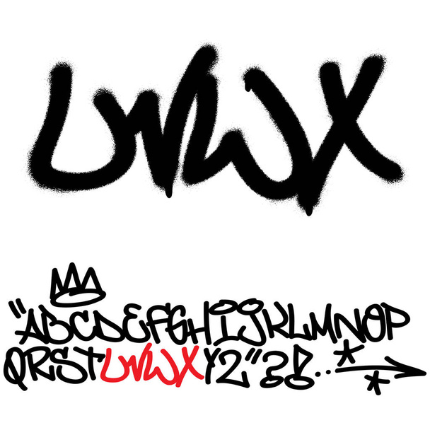 Spray graffiti tagowania czcionki. Litery '' U'', '' V'', '' W'', '' X''. Część 6 - Wektor, obraz