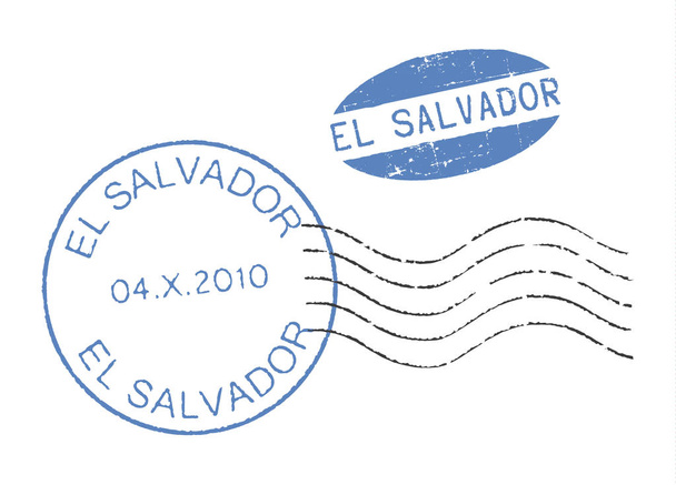 Dwa niebieskie Znaczki pocztowe grunge 'El Salvador'. Białe tło. - Wektor, obraz