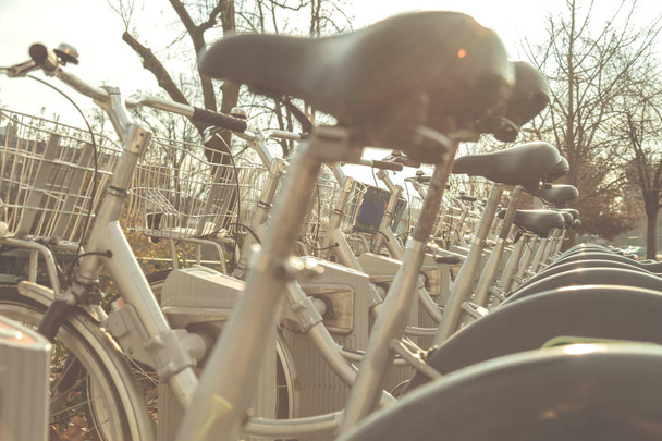 Vélos - système de partage dans la rue. Manière populaire de promouvoir le sport et les énergies propres
. - Photo, image