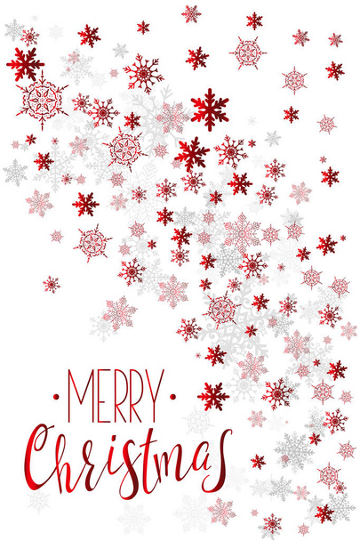 Καλά Χριστούγεννα ευχετήρια κάρτα με λαμπερό κόκκινο νιφάδες χιονιού σε λευκό φόντο - Διάνυσμα, εικόνα
