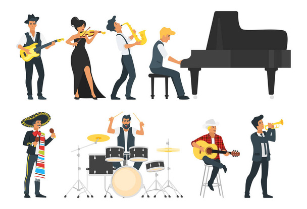 young musician with different instrument - Vector, Image