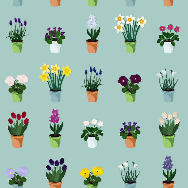 Potted spring flowers - vector illustration - Vector, Image