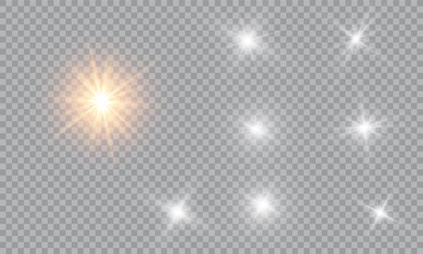 Soyut ışık ışınlarının vektör illüstrasyonu. Bir dizi yıldız, ışık ve ışıltı, ışınlar ve parlaklık. - Vektör, Görsel