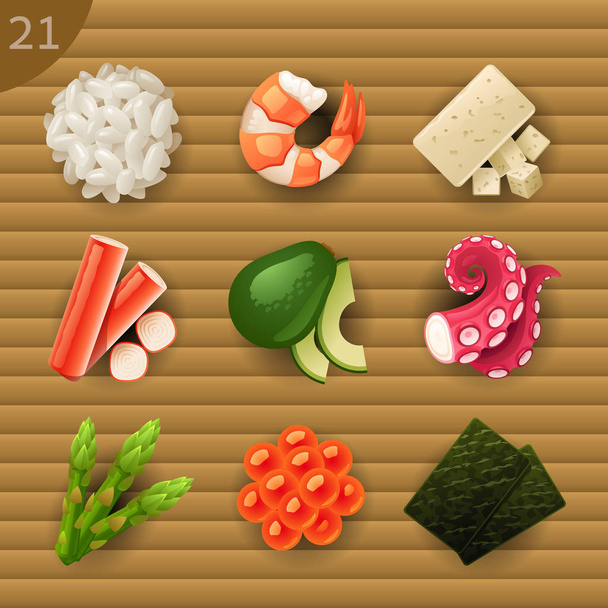 Set van cartoon stijl verschillende voedingsmiddelen en nieuwe voedselingrediënten - Vector, afbeelding