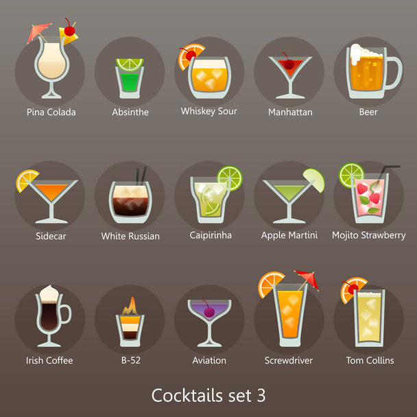 tropische cocktails ingesteld op grijze achtergrond - Vector, afbeelding