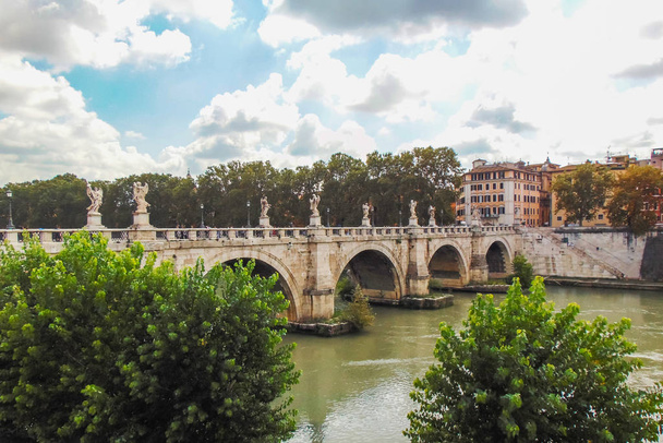 The ancient Bridge of Sant'Angelo, Rome, Italy. - Zdjęcie, obraz