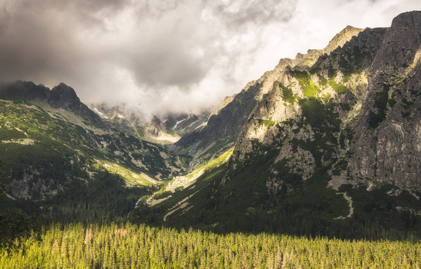 Vallée de Mengusovska partiellement ensoleillée et sommets des Hautes Tatras en Slovaquie
 - Photo, image