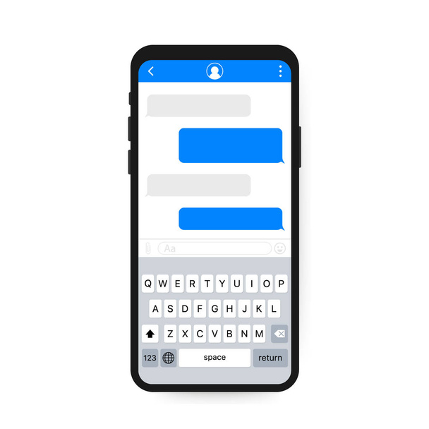 Applicazione interfaccia chat con finestra di dialogo. Clean Mobile UI Design Concept. Messaggero Sms. Illustrazione vettoriale
. - Vettoriali, immagini