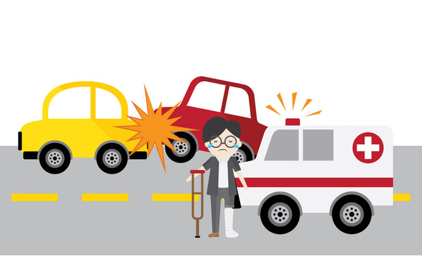 set vector accident car and smash up, isolated auto mobile crash on white background. - Vector, Image