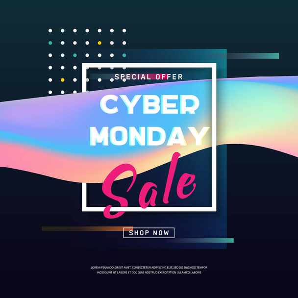 Cyber Monday media banner in modern neon fluid holography style.  - Vector, Image