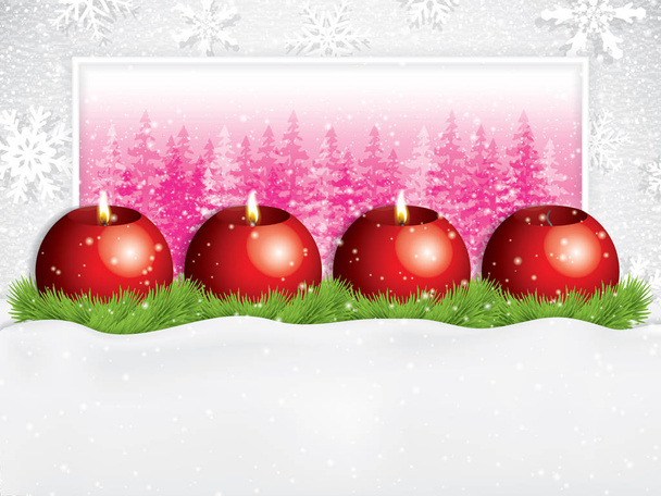 dritter Sonntag im Advent Konzept background.beautiful Urlaub Design mit roter Kerze auf schneebedecktem Hintergrund, Vektor-Illustration - Vektor, Bild