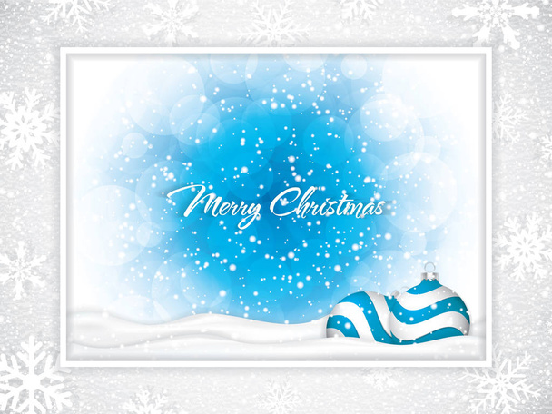 Blue Christmas design with balls on snowy background, vector illustration - Vector, Image