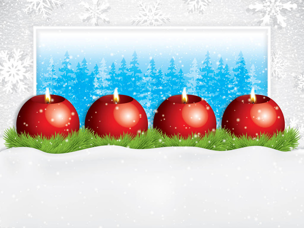 vierter Sonntag im Advent Konzept. Schöne Feiertagsgestaltung mit roter Kerze auf schneebedecktem Hintergrund, Vektor-Illustration - Vektor, Bild