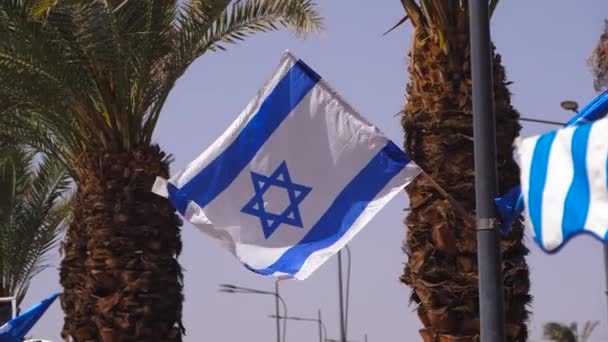 Slow motion footage of national flag of Israel.  - Video
