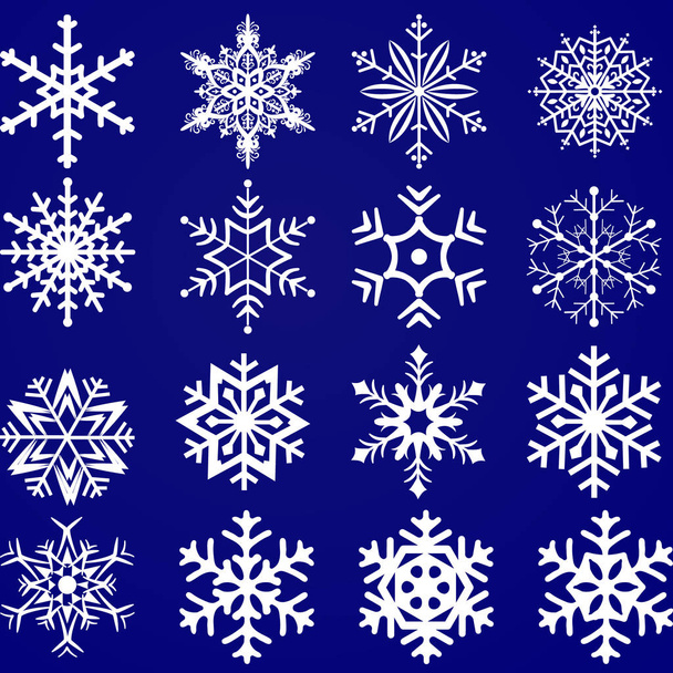 Set of vector snowflakes on a blue background - Vector, Image