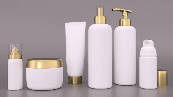 ealistic 3D rendering mockup for cosmetic containers for creams and tonic bottles. Bottle and tube, tonic cream for care skin illustration - 写真・画像