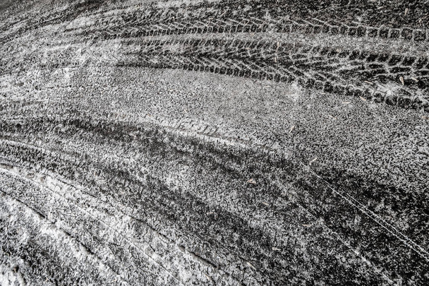 ice traces of cars on asphalt frost - Photo, Image