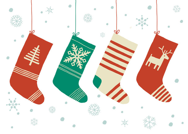 Χριστούγεννα κάλτσες διάνυσμα φόντο. Διάνυσμα κινουμένων σχεδίων το χέρι συντάσσονται eps 10 εικονογράφηση που απομονώνονται σε λευκό φόντο σε μια επίπεδη στυλ. - Διάνυσμα, εικόνα