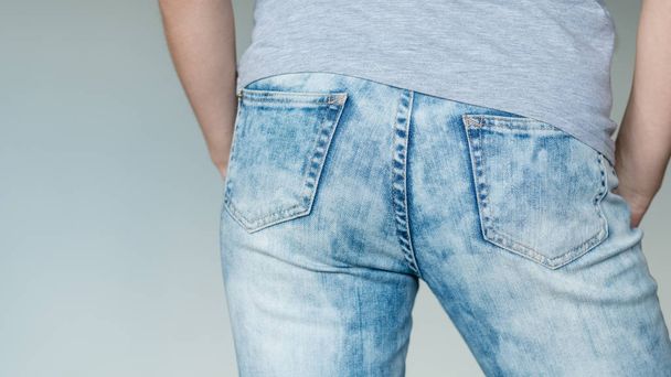 man butt jeans buttocks blue denim male fashion - Фото, изображение