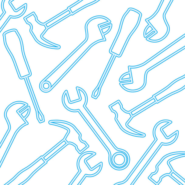 μπλε νέον σφυρί κατσαβίδι κλειδί εργαλεία μοτίβο εικονογράφηση φορέα - Διάνυσμα, εικόνα