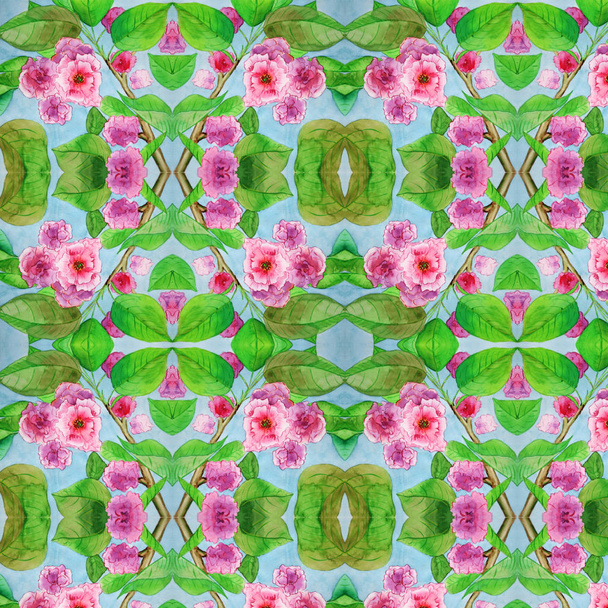 Sacura Blütenzweig Aquarell Blumenstrauß Muster - Foto, Bild