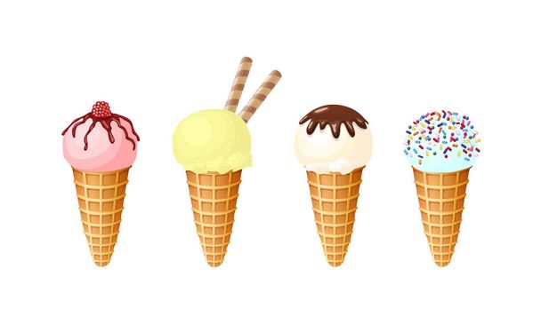 Vector set of isolated ice creams with different flavors and decoration.  - Vector, Image
