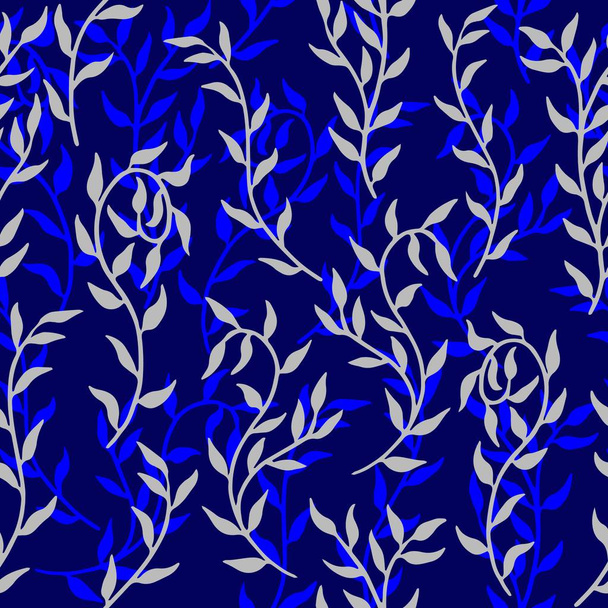 Liana spreads blue leaves creeper seamless pattern background vector - Vector, Image
