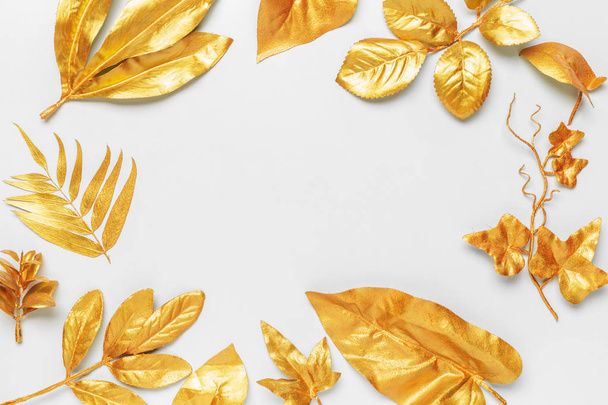 golden leaves isolated on white background - Photo, Image