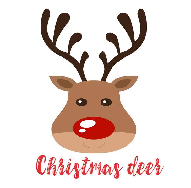 Cute cartoon christmas deer close-up on an isolated white background. The idea for a greeting card - Vetor, Imagem