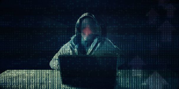 Cyber Attack Online con Hacker accediendo a datos robados
 - Foto, imagen