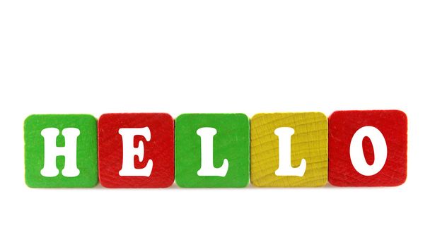 hello - isolated text in wooden building blocks - Photo, Image