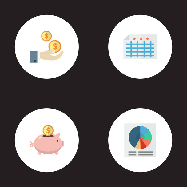 Set di icone di registrazione simboli in stile piatto con reddito netto, diagramma a cerchio, accumulo e altre icone per il tuo design del logo dell'app mobile web
. - Vettoriali, immagini