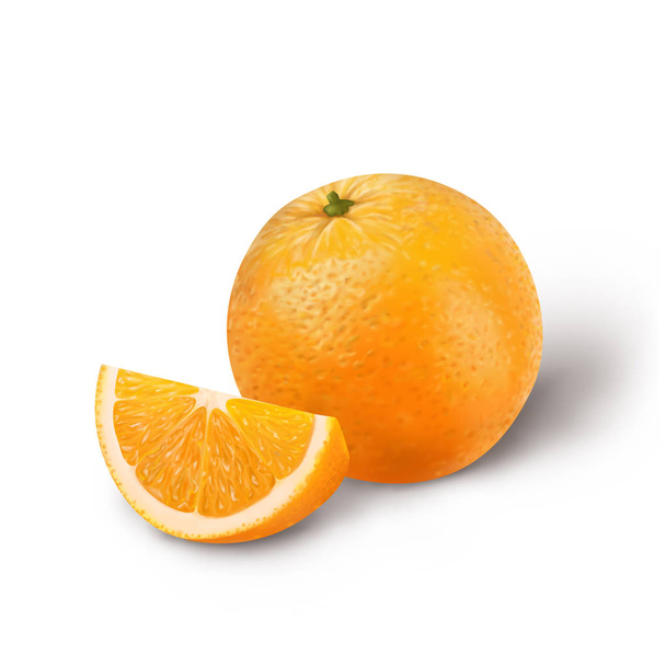 Fresh orange and slices on white background - Foto, Imagen