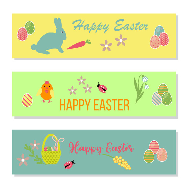 Easter banners with eggs in basket and flowers - ベクター画像