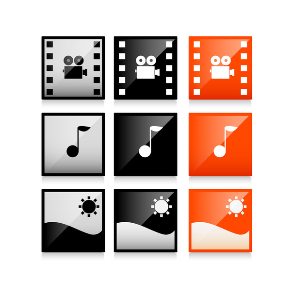 Multimedia icons: photo, video, music vector set - Vector, Image