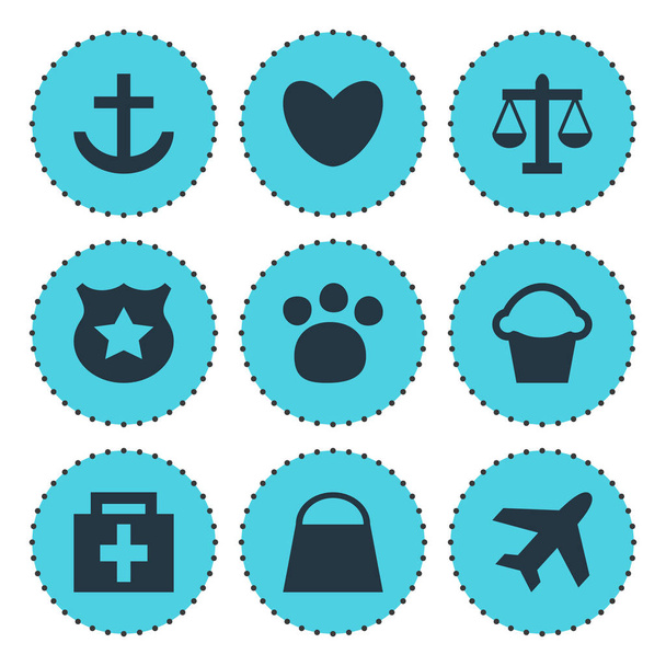 Vector illustration of 9 location icons. Editable set of law, harbor, pharmacy and other icon elements. - Vector, imagen