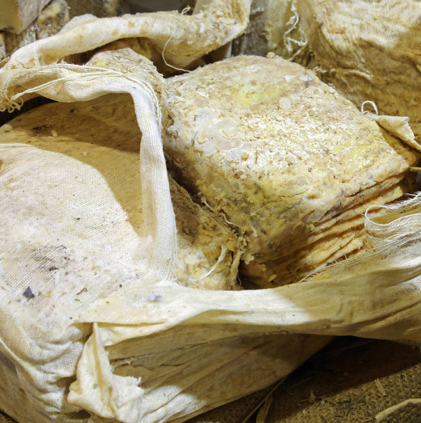 formaggio stagionato in grotte esposte su un panno di lino per tenerlo meglio
 - Foto, immagini