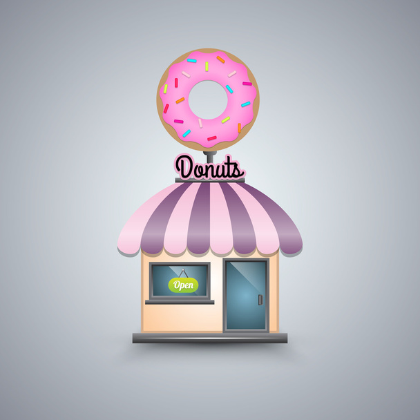 Vektor-Illustration eines Donut-Geschäfts auf weißem Hintergrund - Vektor, Bild