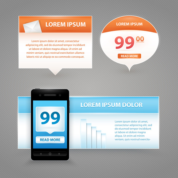 Speech bubbles and banners with mobile phone - Vector, Image