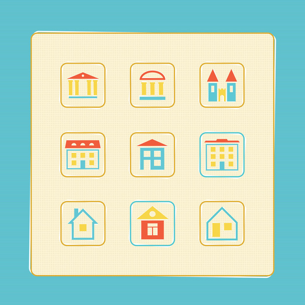 Conjunto de iconos de casas. Una ilustración vectorial. - Vector, Imagen
