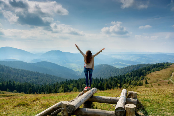Girl standing on a mountain top - Fotografie, Obrázek